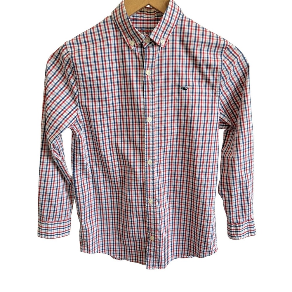 Vineyard Vines OTG Shirt Boys Small 8-10 On The Go Performance Plaid Brrr